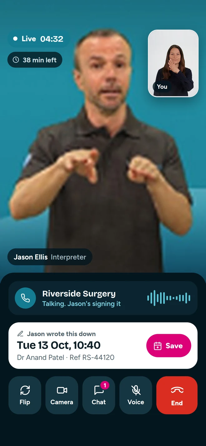 The ClickBSL app during the same call