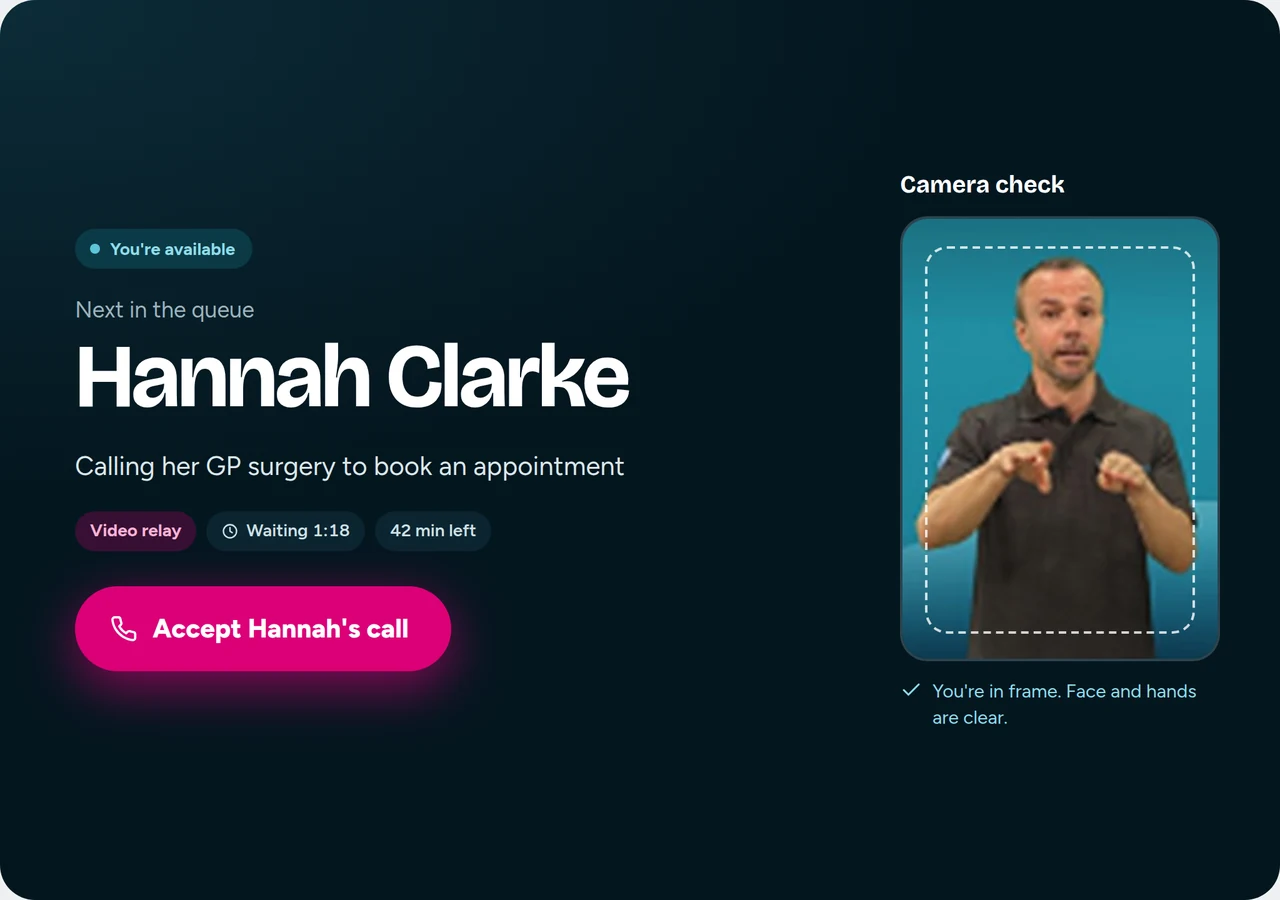 Console: Next in the queue, Hannah Clarke, with an Accept button